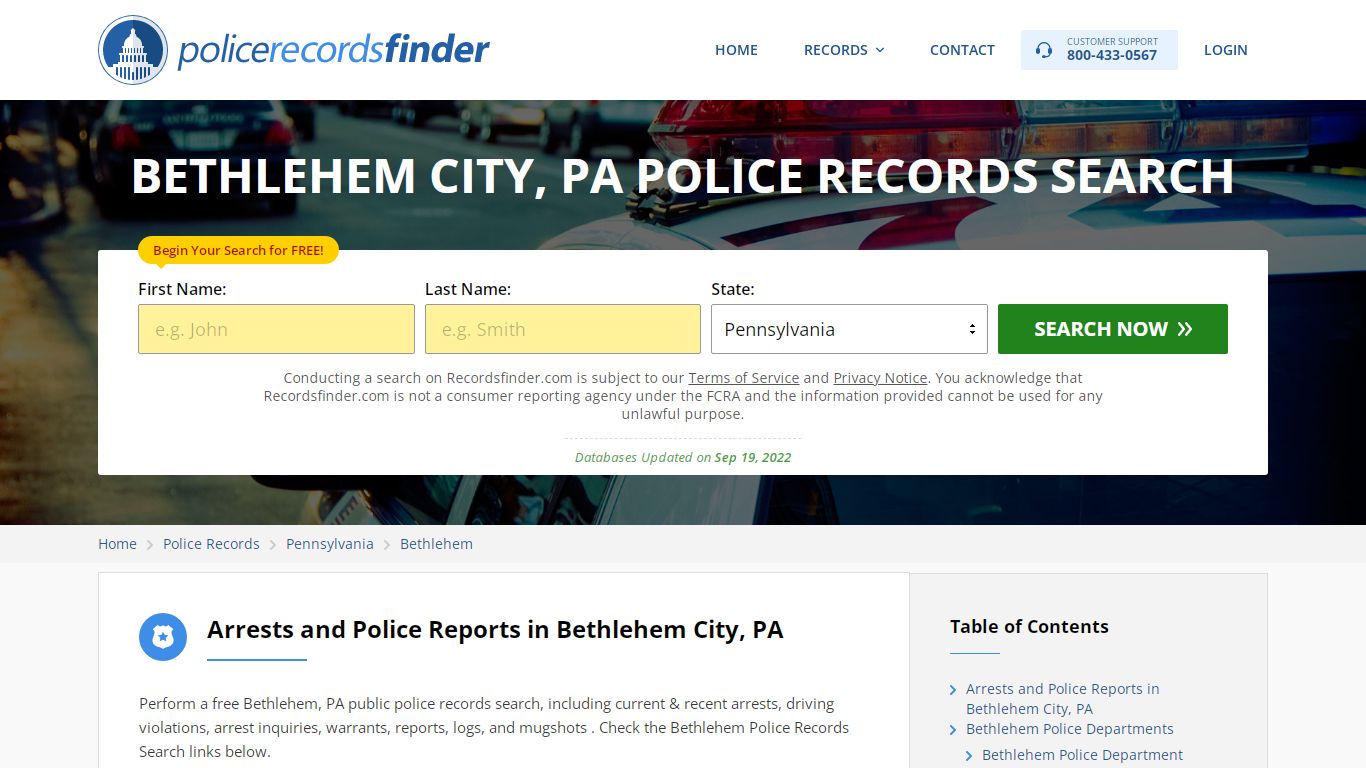 BETHLEHEM CITY, PA POLICE RECORDS SEARCH - RecordsFinder