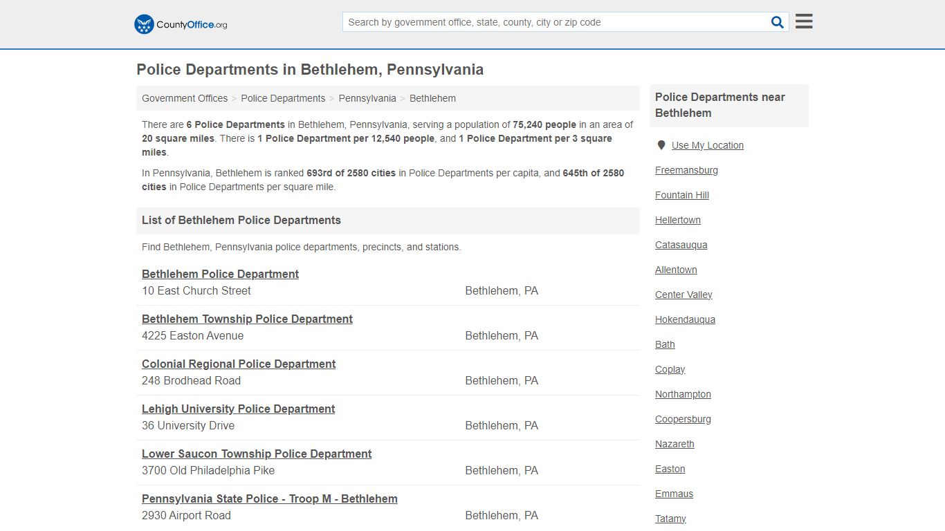 Police Departments - Bethlehem, PA (Arrest Records & Police Logs)